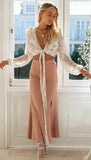 Beige Floral Chiffon Knot Top