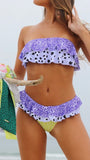 Purple Floral Ruffles Bandeau BIkini Sets