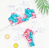 Foliage Floral Ruffled Straps Triangle Bikini Sets