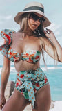 Teal Floral One Shoulder Bikini Sets
