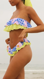 Yellow Blue Ruffles Bandeau BIkini Sets