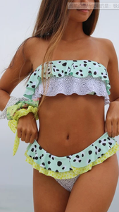 Mint Green Ruffles Bandeau BIkini Sets