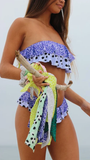Purple Floral Ruffles Bandeau BIkini Sets